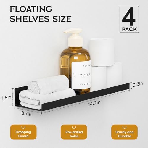 4 Pack Gold Metal Floating Wall Shelves for Decor