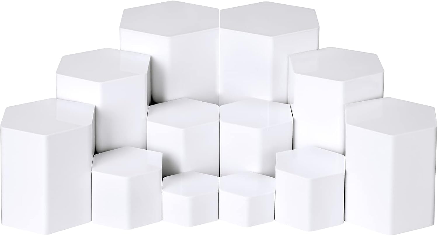 Jetec Hexagonal Jewelry Display Risers - 6 Sizes 12 Pieces White