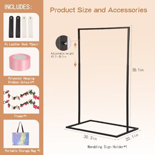 Adjustable Wedding Sign Stand with 4 Leather Straps