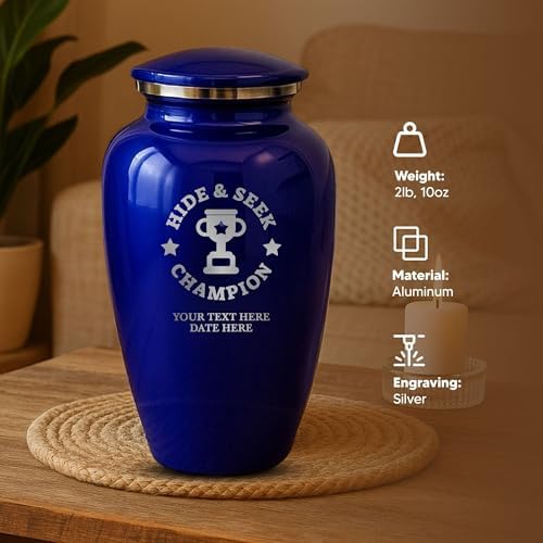 Custom Cremation Urn with Funny Hide Seek Design Purple
