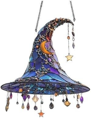 Halloween Witch Hat Hanging Ornament - Sparkling Stained Glass Effect