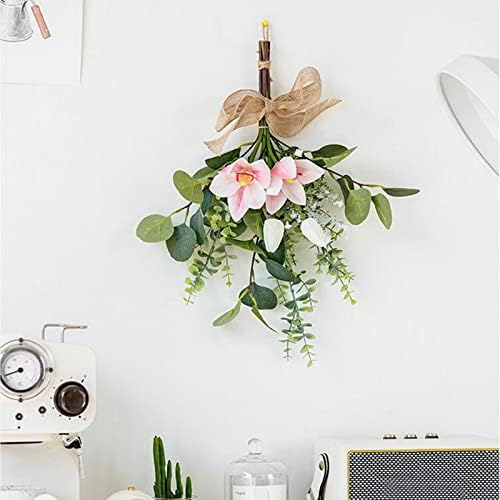 17 Inch Artificial Teardrop Wreath with Flowers and Eucalyptus Leaves