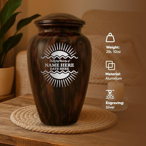 Custom Metal Urn with Painted Wood Finish and Sunbeam Design