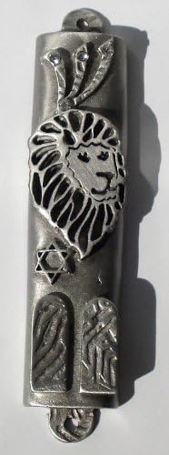 Mezuzah with Lion Pewter and Crystal Accents