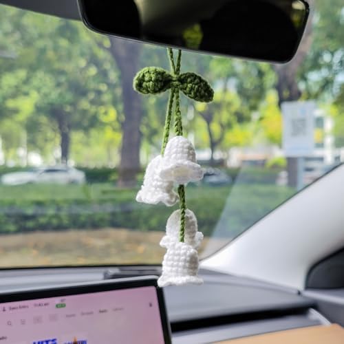 Handmade Crochet Lily of the Valley Rear View Mirror Hanging Ornament