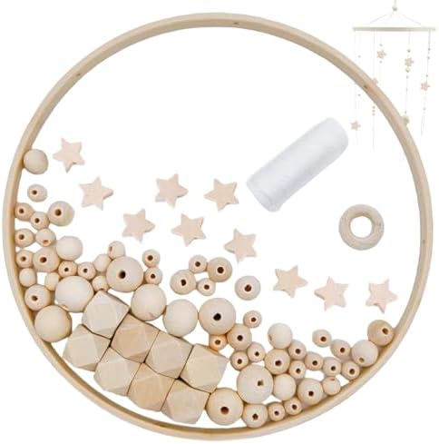 Wooden Baby Mobile Set with Bamboo Rings and Beads