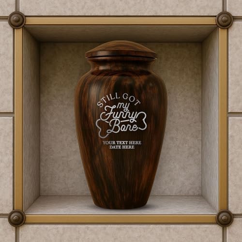 Funny Cremation Urn with Painted Wood Finish and Aluminum Build