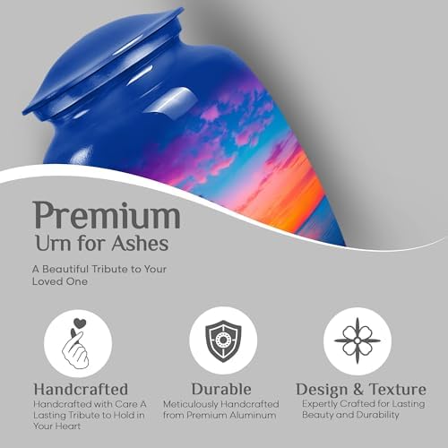 Beach Blue Sunset Urns for Human Ashes - 200 Cubic Inch Capacity