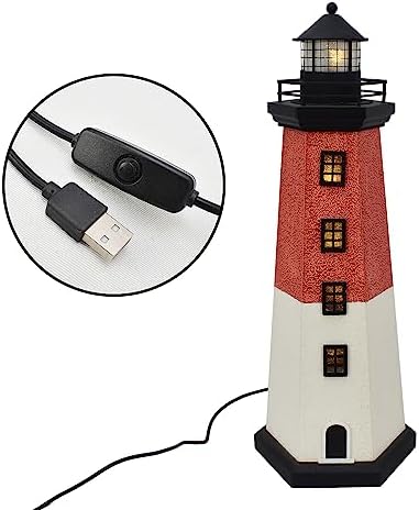 Morning View Lighthouse Decor 1625 Red Wooden Nautical Figurine