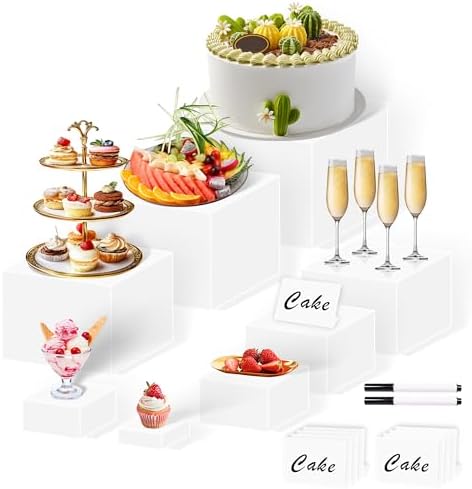 8 Acrylic Cube Display Risers with Hollow Bottoms for Buffet Tables