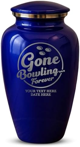 Custom Cremation Urn - Funny Bowling Themed Purple Metal Vessel