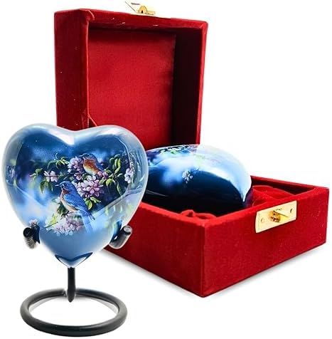 Highstreet Nautical Exquisite Heart Glass Urn with Bluebird and Flower Scene