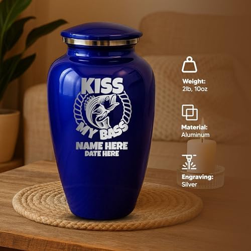 Custom Cremation Urn with Funny Fishing Design Purple