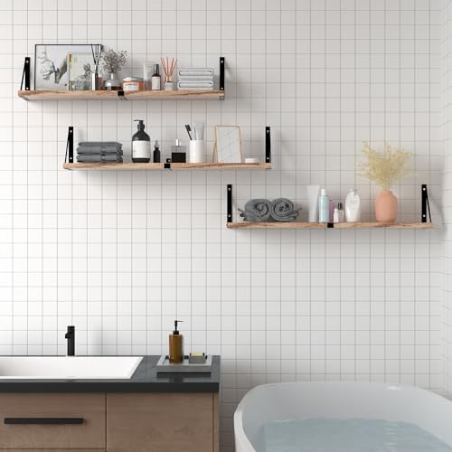 Senyh Floating Book Shelves Set of 3 33 Inch Long Wood Wall Shelf