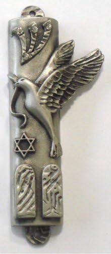 Pewter Mezuzah with Crystal Scroll Peace Dove
