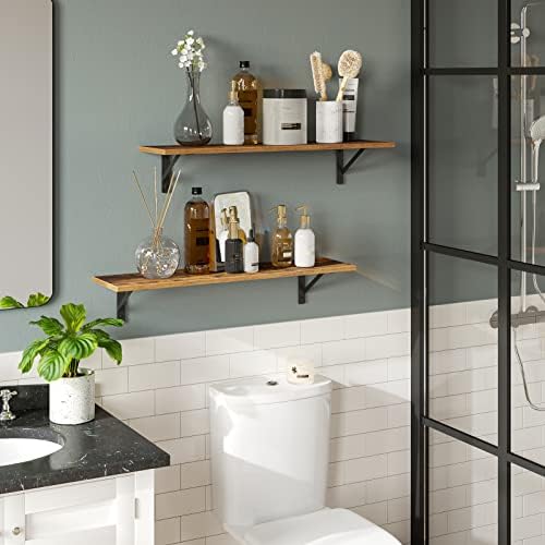 Dinzilvjl Long Wall Shelves Set of 2 Rustic Brown