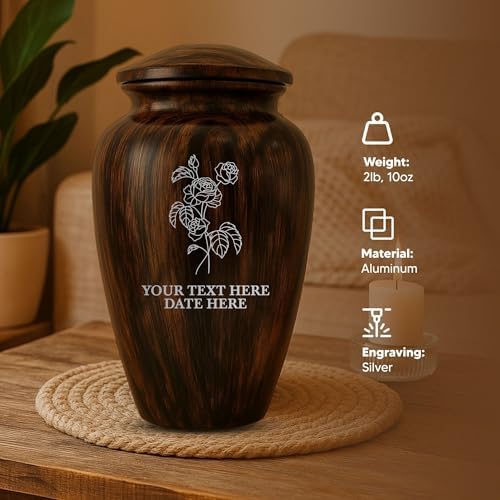 Custom Cremation Urn with Painted Wood Finish and Floral Design