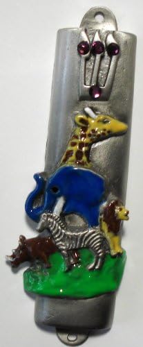 Hand Painted Noahs Ark Mezuzah with Crystal Epoxy Pewter