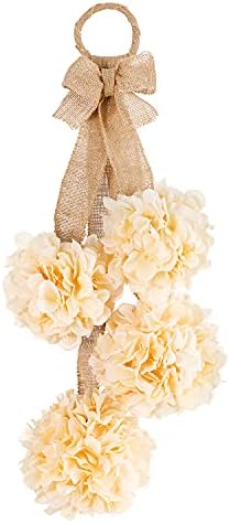 Farmhouse Cream Hydrangea Swag with Burlap Ribbon Tie - 23 Inches
