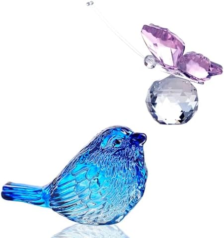 HD HYALINE DORA Blue Glass Bird Figurine with Crystal Base