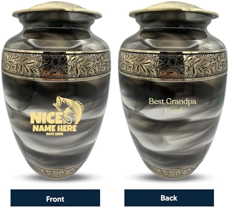 Custom Cremation Urn for Fishing Lovers - Engraved Names Bass Design in Gold