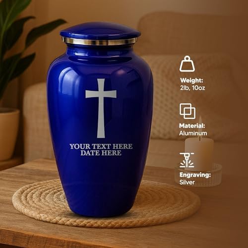 Custom Purple Cremation Urn with Silver Cross Design