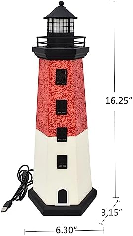 Morning View Lighthouse Decor 1625 Red Wooden Nautical Figurine