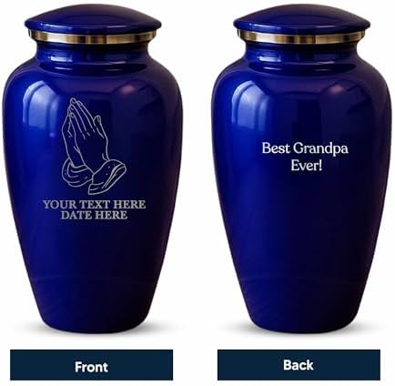 Custom Cremation Urn with Praying Hands Design Purple