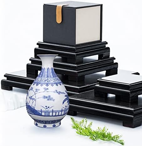 MDEOOSKY Wooden Display Stand - Black Rectangle Base with Risers