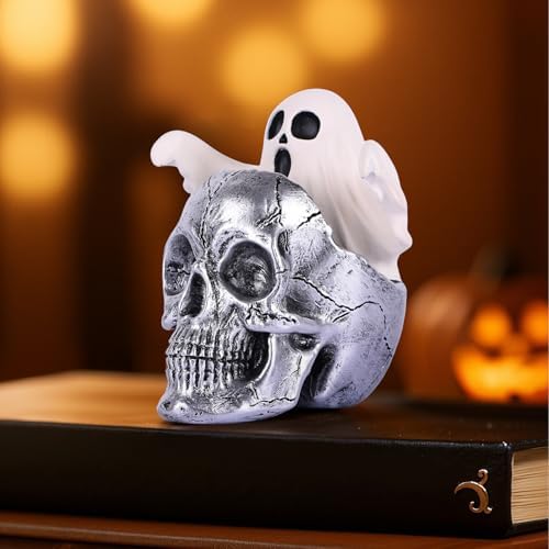 LCCCK Mini Skull with Ghost Halloween Decor Figurine