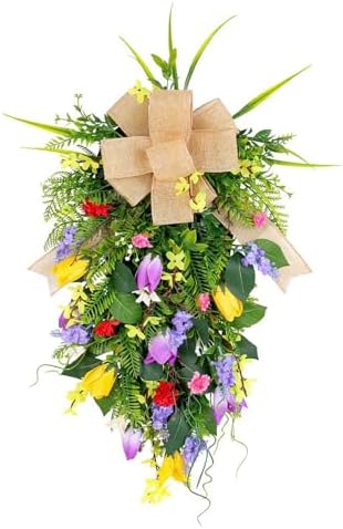 Tulips Teardrop Swag Decor Spring Door Hanging Wreath