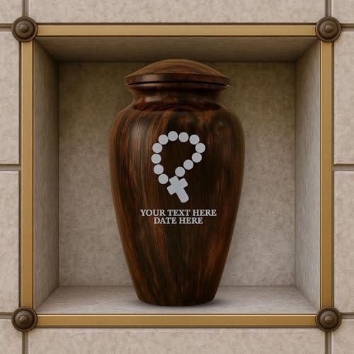 Custom Cremation Urn with Painted Wood Finish and Rosary Design
