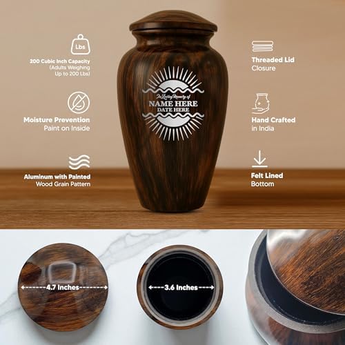 Custom Metal Urn with Painted Wood Finish and Sunbeam Design
