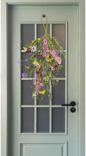 25in Artificial Daisy Teardrop Swag Front Door Decor