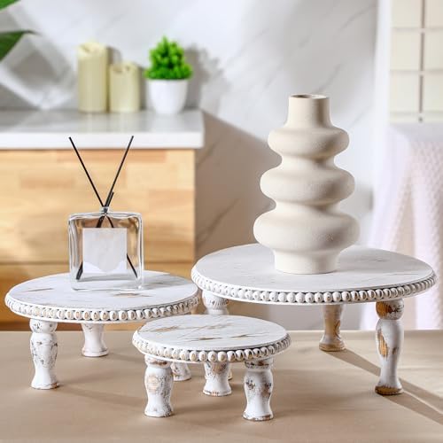 Thyle Rustic Round Wood Tray Riser Set of 3 White