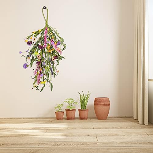 25in Artificial Daisy Teardrop Swag Front Door Decor