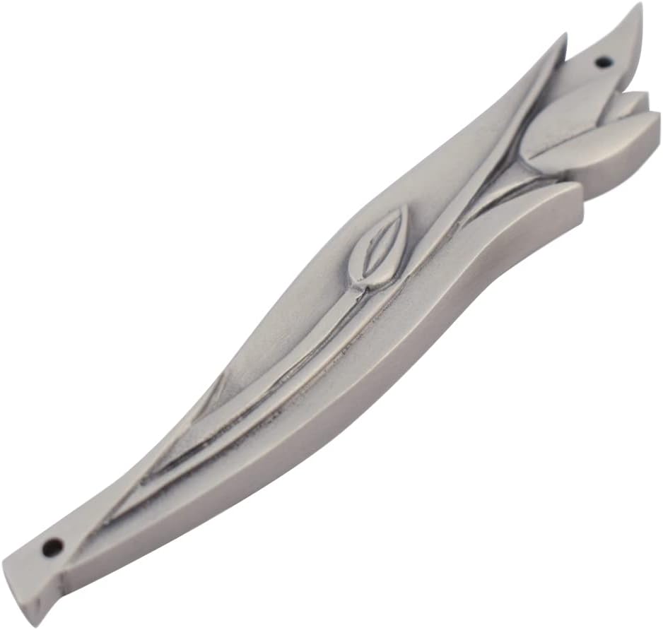 Modern Artisans American Made Pewter Mezuzah with Blooming Tulip Design
