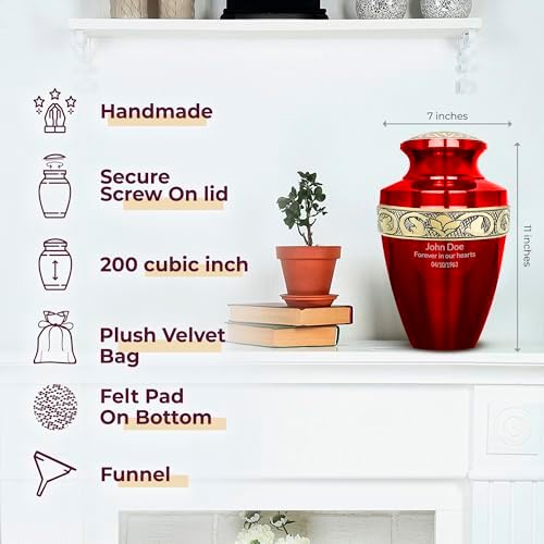 Trupoint Memorials Personalized Cremation Urns for Human Ashes - Grecian Red