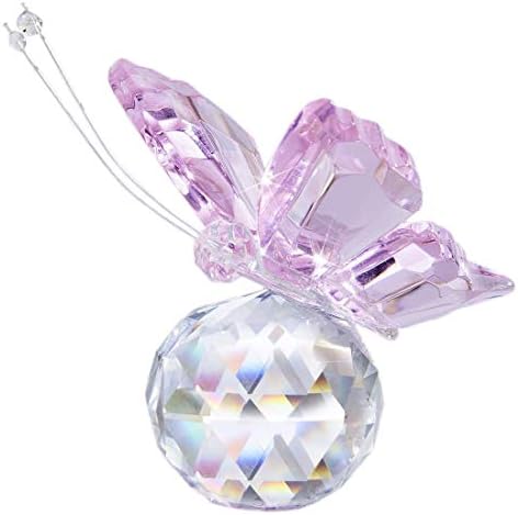 HD Pink Crystal Butterfly Figurine with Crystal Ball Base and Hippopotamus Collectibles