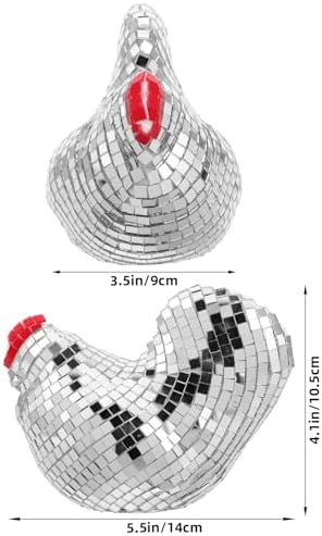 LUOZZY Mirror Ball Chicken Figurine Silver