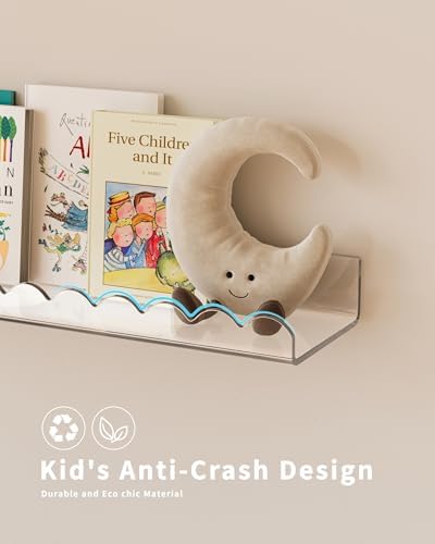 GW Gruwald 4 Pack Clear Acrylic Floating Book Shelves for Kids Room