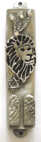 Pewter Mezuzah with Crystals and Scroll