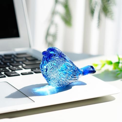 HD HYALINE DORA Blue Glass Bird Figurine with Crystal Base