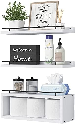 WOPITUES Floating Shelves for Wall with Cube Shelf and Metal Rail