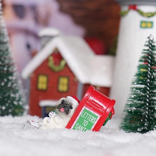 Christmas Village Resin Puppy Read Letters from Santa Ornament Set