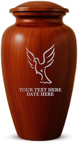Custom Cremation Urn with Painted Wood Finish and Engraved Dove Design