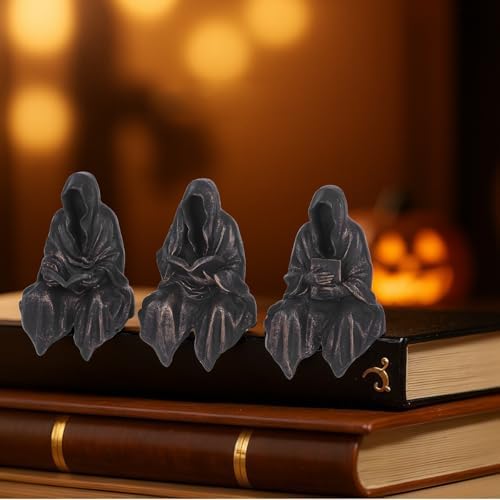 Gothic Reading Figurines Set of 3 for Bookshelf Decor