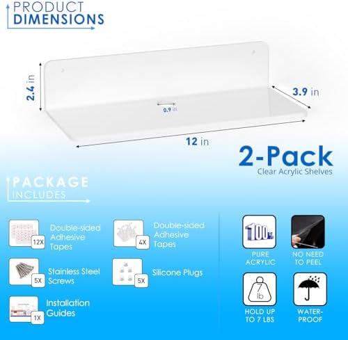 OAPRIRE White Acrylic Floating Shelves Set of 2