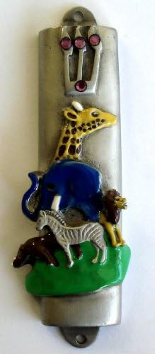 Hand Painted Noahs Ark Mezuzah with Crystal Epoxy Pewter
