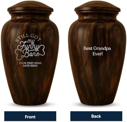 Funny Cremation Urn with Painted Wood Finish and Aluminum Build